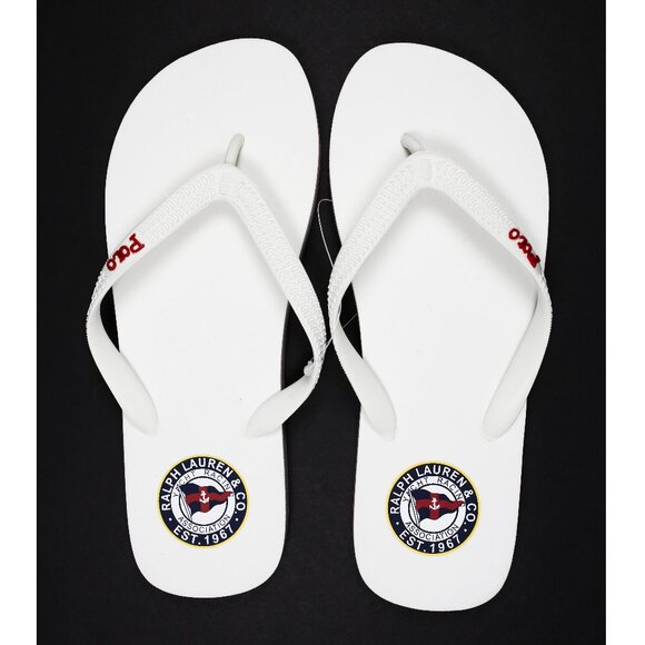 NWT Polo Ralph Lauren Men\'s Pony Flip Flop Sandals — White | Size 8D